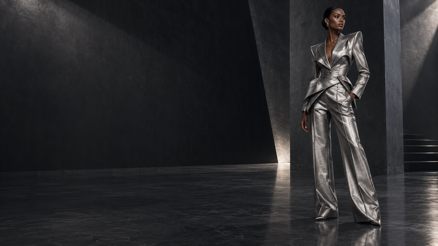 Sculptural silver tailoring representing the Architectural essentials collection